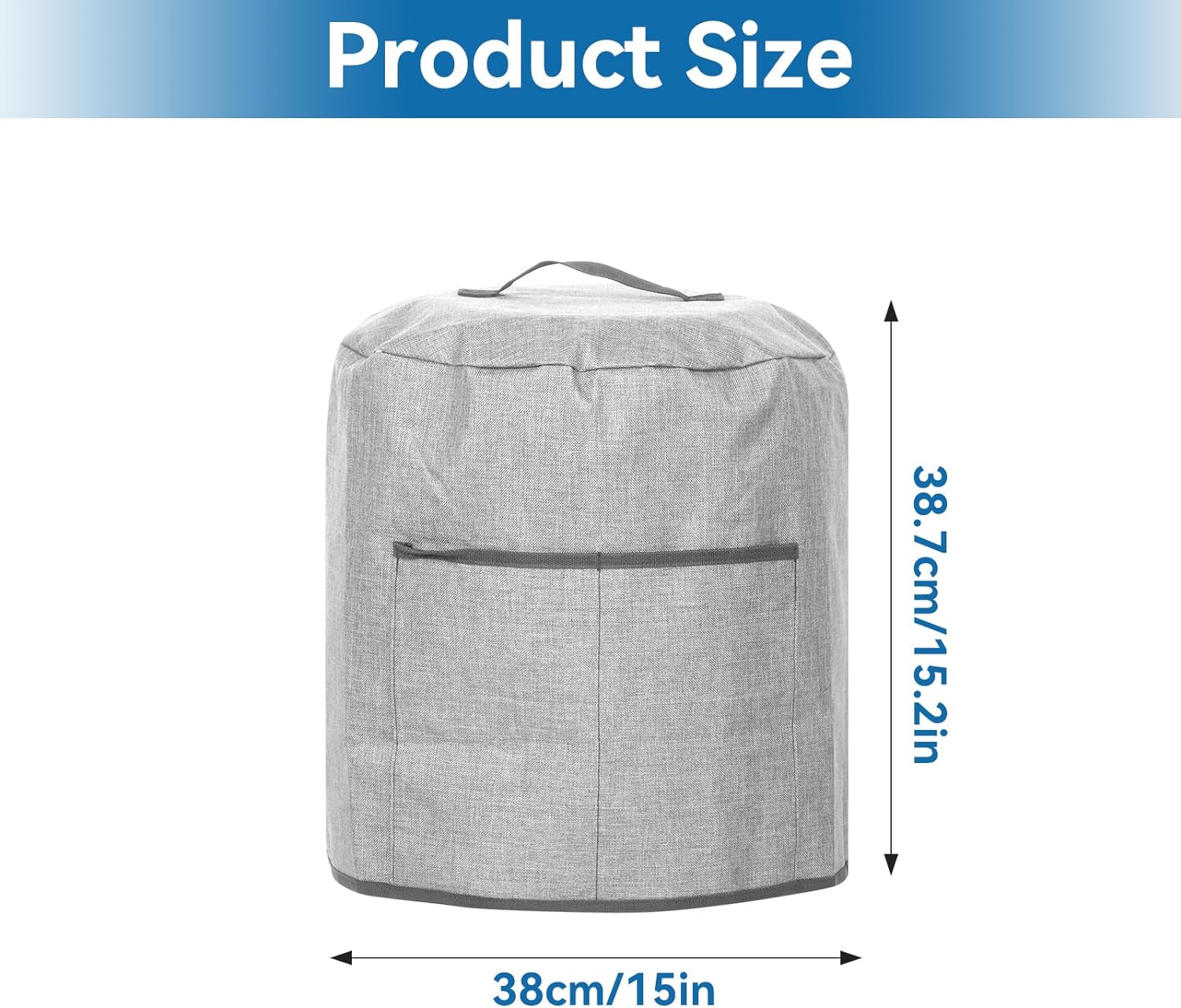 ABPETE Air Fryer Dust Cover, Waterproof Insulated Protective Cover Bag with Pocket and Handle for Electric Pressure Cooker Air Fryer Rice Cooker Steamer, 38 x 38.7 cm(Grey)