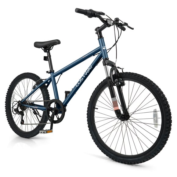 Costway 24 Inch Kids Mountain Bike for Boys Girls Aged 8+ Years Old with Suspension Fork Navy