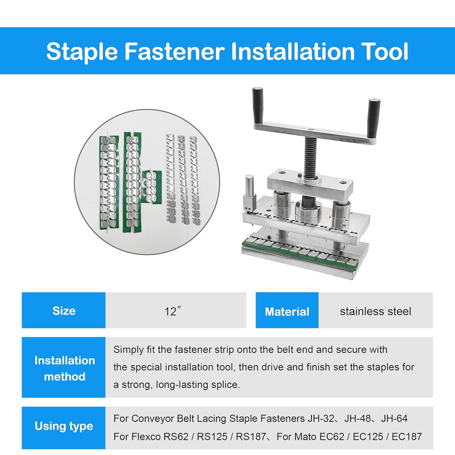Mini 4" Conveyor Belt Staple Fastener Installation Tool - View #7