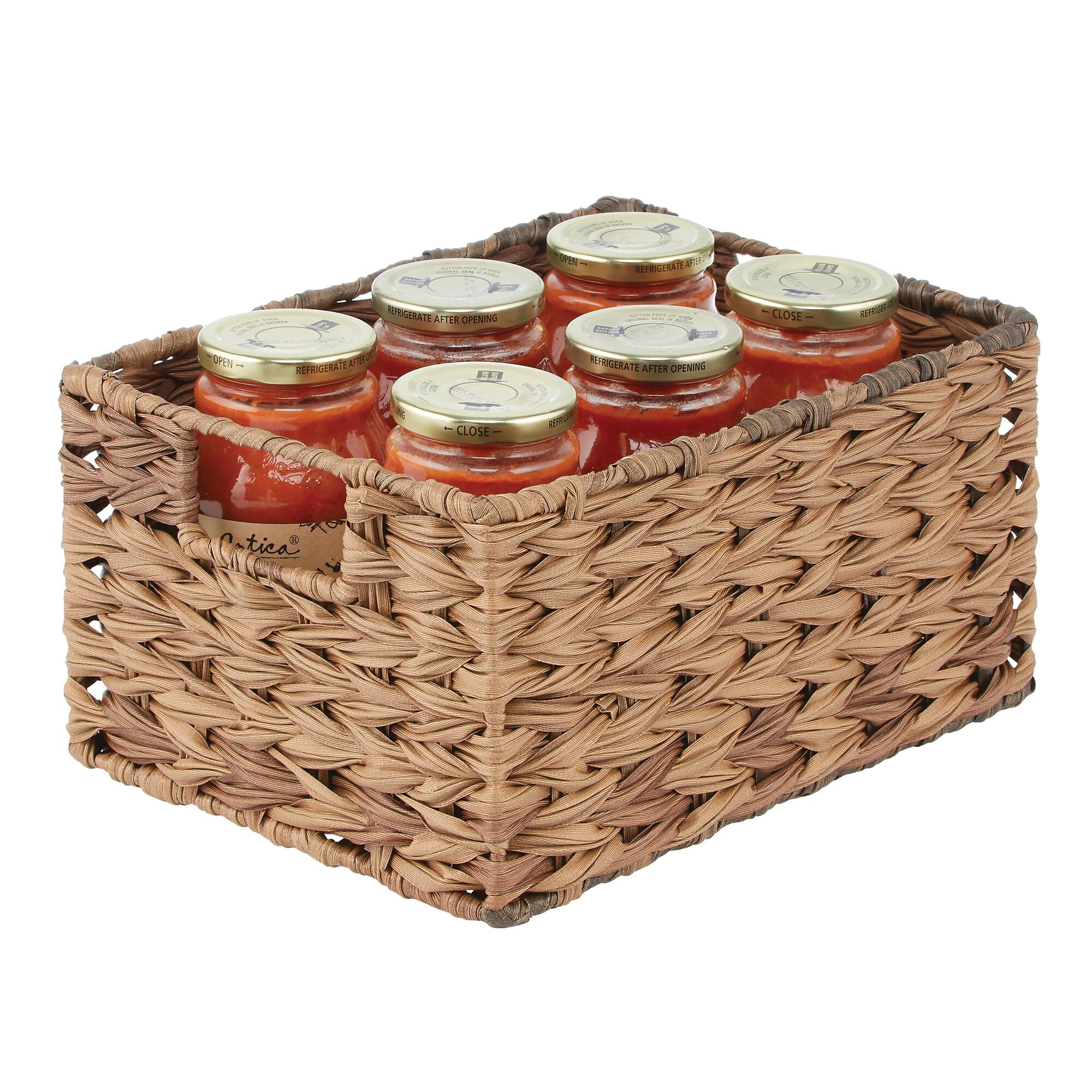 mDesign Woven Farmhouse Pantry Food Storage Bin Basket Box, 6 Pack - Brown Ombre