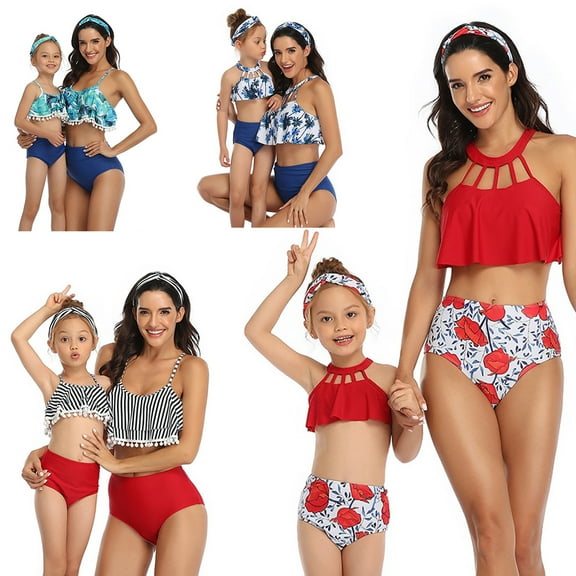 LYMAYTER Mother and Daughter Swimsuits Family Matching Swimwear Two Pieces Bikini Bathing Suit Summer Beachwear