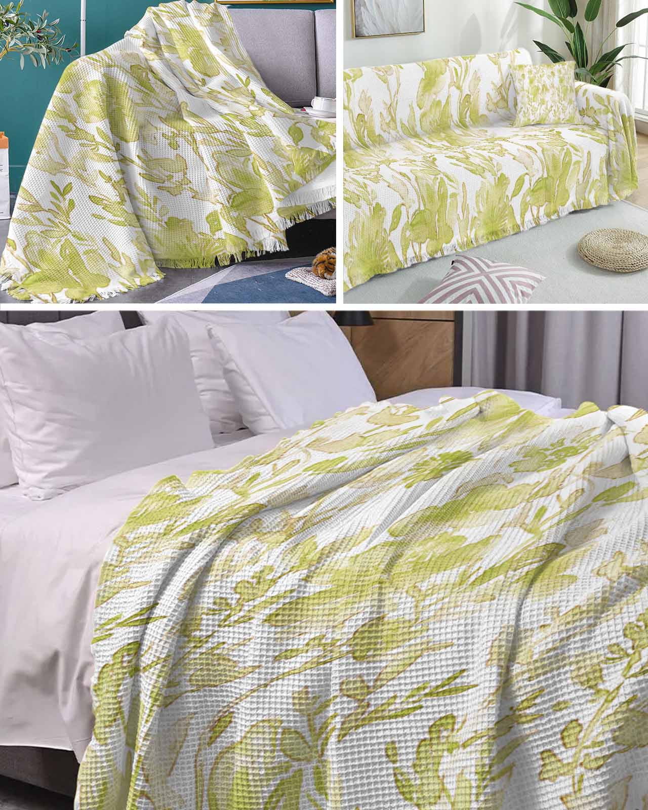 Sage Green Botanical Sofa Couch Covers for Dog,Washable Sofa Throw Cover Single Slipcoverfor Armchair,Painted Floral Pastoral Country French Leaves Couch Protector Towel Blanket Medium 71x91