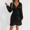 thumbnail image 6 of SwiftWear Women's Satin Silky V-Neck Long Sleeve Wrap Dress with Ruffled Hem & Tie Waist - Casual Dresses S-2XL | Comfortable Party Wear, 6 of 7
