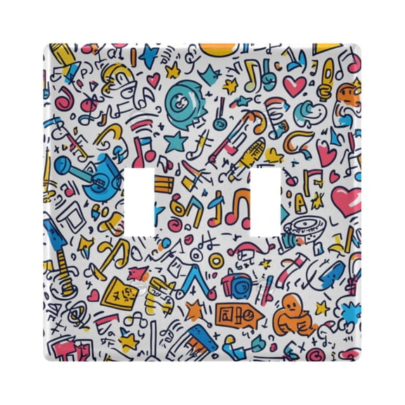 Yayeee Toggle Light Switch Wall Plate 2-Gang 4.56"x4.48" Decorative Outlet Cover, Doodle Pattern