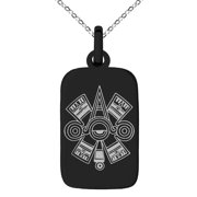 Stainless Steel Aztec Ollin Third Eye Rune Engraved Small Rectangle Dog Tag Charm Pendant Necklace