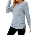thumbnail image 4 of ZXSXSY Women V Neck Ruched Drawstring Long Seeve Solid Color Top, 4 of 7