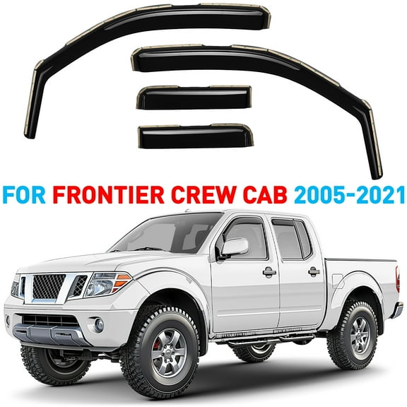 GrandWheel Co Smoke Tinted In-channel Side Window Vent Visor Deflectors Rain Guards Compatible with Nissan Frontier 2005-2021 Crew Cab - 4 pcs. GW0924