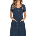 thumbnail image 1 of Vestido de verano informal para mujer, de manga corta, con botones, para playa, con bolsillos, 1 of 5