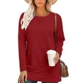 thumbnail image 1 of Fashnice Hauts pour Femmes T-Shirt Uni Col Rond Tee Ample Quotidien Chandail Bordeaux L, 1 of 2