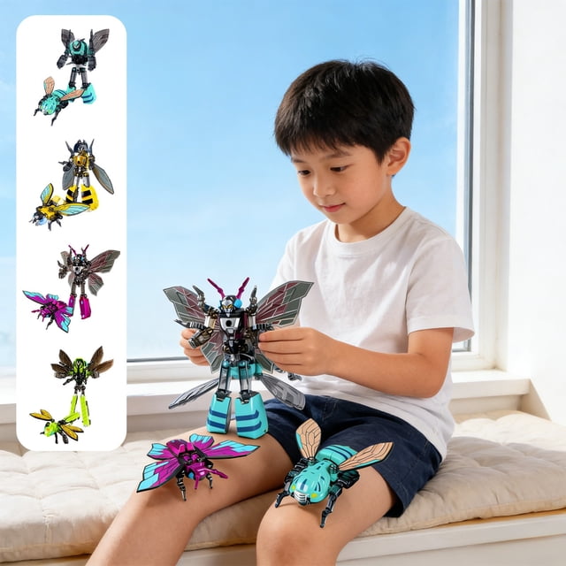 Cagogo 4Pcs Alloy Insect RobotToy, Transformable Cicada Bee Mecha Model forKidsBoysGirls, DIY Assembly Building Blocks forChildren, Educational STEMToysfor Birthday Party Gifts