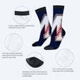 thumbnail image 3 of Four Seasons Universal Socks - 2 Pairs Unisex Trendy Socks with Sporty Baseball ' M ' Design on Navy Blue Background, 3 of 5