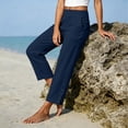 thumbnail image 6 of Sunnin Women's High Waist Straight Leg Pants Solid Color Elastic Waist Pull On Trousers with Pockets, 6 of 6