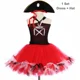 thumbnail image 3 of Disfraz de pirata para niños, fiesta de Halloween, carnaval, vestidos de tul, negro, rojo, para niñas pequeñas, vestido de tutú de capitán pirata elegante con sombrero, 3 of 5