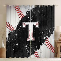 jejeloiu Letter T Monogrammed Curtains Pack of 2 (42x84 Each),Baseball Sport Game Curtains Blackout,Black Splashing Ink Bedroom Curtains For Girls,Microfiber Room Decorative