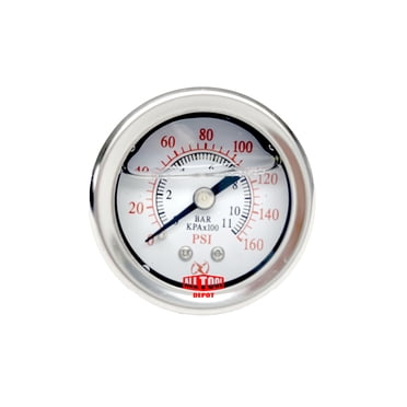 2.5" Oil-Filled Pressure Gauge | 0-100 PSI, 1/4" NPT Lower Mount, Stainless Steel Case & Brass Internals
