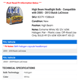 thumbnail image 2 of High Beam Headlight Bulb - Compatible with 2005 - 2013 Buick LaCrosse 2006 2007 2008 2009 2010 2011 2012, 2 of 2