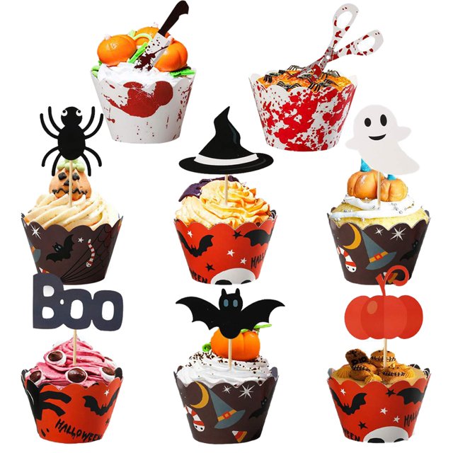 24PCS Halloween Cupcake Wrapper Creative Cupcake Liner with 24PCS Cupcake Pick