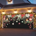 thumbnail image 3 of Fsddascl 7 x 8 Ft Christmas Garage Door Cover, Black Christmas Large Garage Door Banner, Xmas Poinsettia Balls Botanical Birds Hanging Garage Mural Background for Indoor Outdoor Xmas Party Supplies, 3 of 9