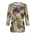 thumbnail image 4 of PuLe Long Sleeve Shirts for Women 3/4 Sleeve Shirts for Women 2024 Womens Floral Print V Neck 3/4 Sleeve Shirts Business Casual Tunic Tops Loose Work Blouses, 4 of 5