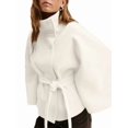 thumbnail image 1 of Ponchos con Mangas de Murciélago para Mujer, Abrigo de Lana con Cuello Alto y Cinturón, Chaqueta Corta de Invierno XL, 1 of 7
