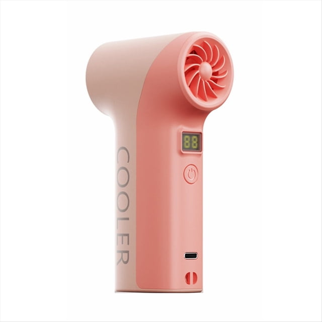 Mini Ventilador Turbo de Mano con Pantalla Digital Ajustable de 5 Velocidades, Ventilador Eléctrico Portátil para Exteriores, Color Rosa.