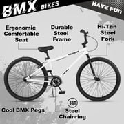 cubsala 24 Inch BMX Race Bike Trident Bicycles Beginner-Level to Advanced Riders with 2 Pegs Trick Cycling and Professional Riding, White