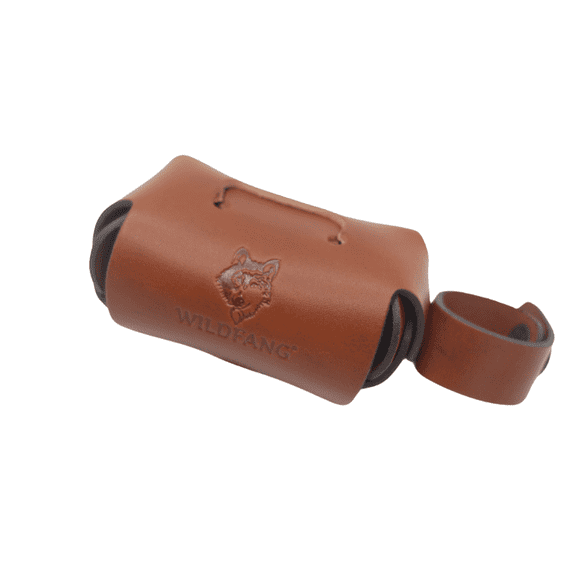 Wildfang® Leather Dog Poop Bag Dispenser – Double-Compartment Waste Bag Holder with Logo – Stylish Dog Accessory for Walks & Travel