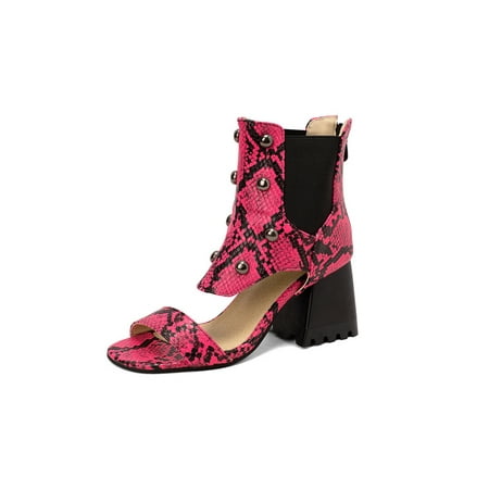 

Lacyhop Women High Heels Heeled Sandal Booties Open Toe Sandals Party Back Zip Dress Shoes Casual Chunky Heel Rose Red 11.5