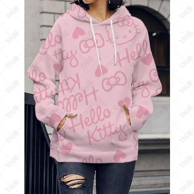 2023 Nouveau Hello Kitty Impression 3D Chandails à Capuchon pour Femmes Chandails Décontractés pour Femmes Chandail à Capuchon à Manches Longues Chandail à Enfiler pour Femme Hoody Chandails