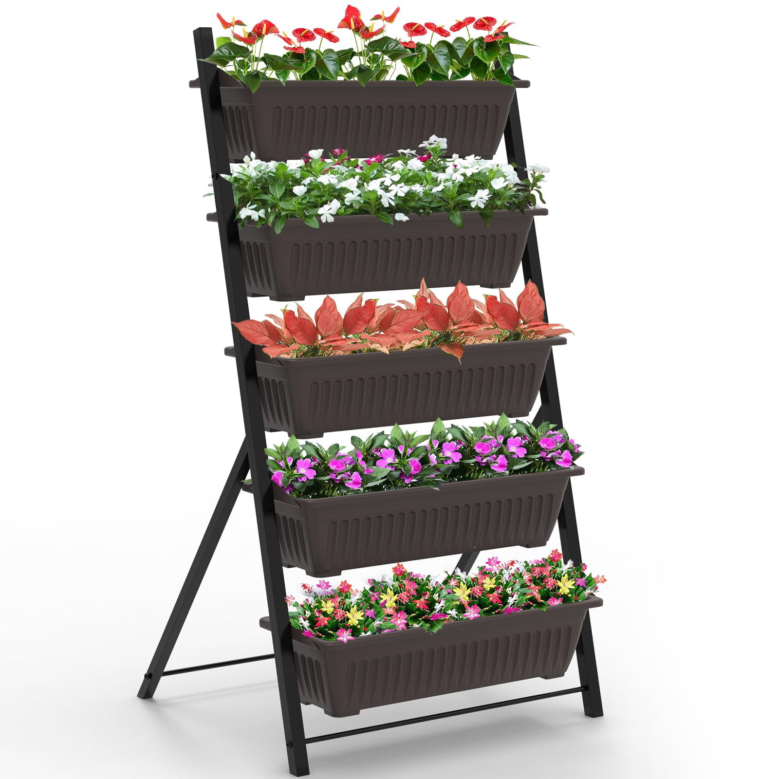 5-Tier Vertical Garden Planter, Outdoor Elevated Herb Planter Box, Metal Raised Garden Bed, for Flowers Herb Plants