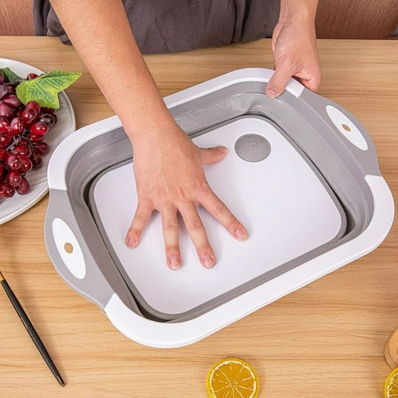 Tabla De Cortar De Plástico Tabla de cortar plegable 3 en 1 con fregadero y cesta de drenaje, portátil, para cocina, color gris (1 unidad) JASKFLY