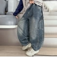 thumbnail image 4 of Boys Baggy Jeans, Teen Casual Straight Wide Leg Jeans Y2k Loose Fit Elastic Waist Denim Casual Comfy Pants with Pockets (C-Blue, 5-6 Years), 4 of 9