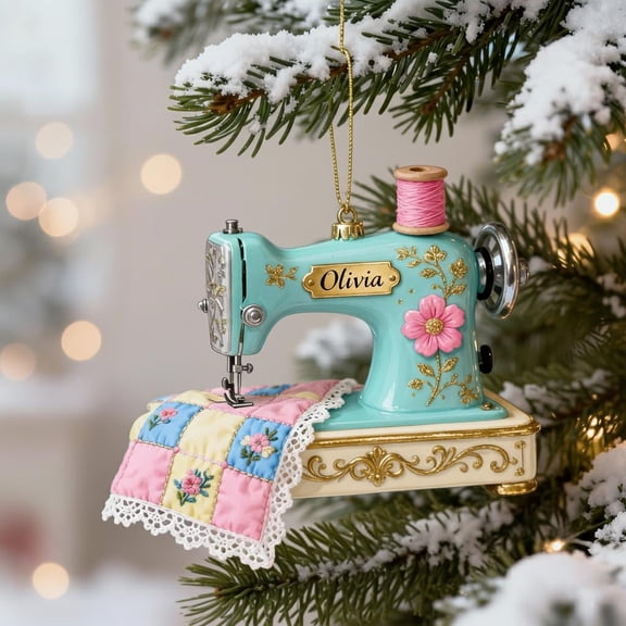 Personalized Sewing Machine Ornament 2025 – Custom Quilter Christmas Gift, Acrylic Craft Room Decor