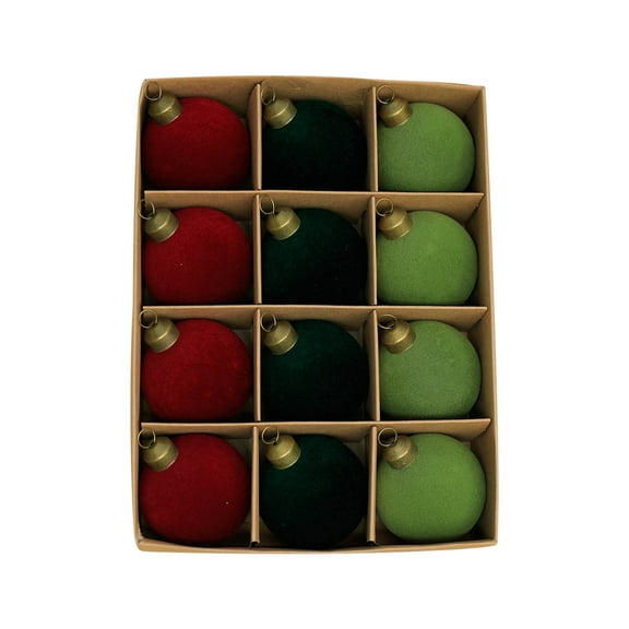 HomeDM 12PCS Velvet Christmas Balls Ornaments 6cm/2.36" Flocked Balls Christmas Tree Decorations Shatterproof Hanging Pendant for Xmas Tree Holiday Home Decor