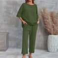 thumbnail image 2 of Outfmvch Linen Sets for Women Vintage Tracksuit Linen Beach Set 2 Piece Sleepwear Womens Sets Summer Wide Leg Trousers Suit Lightweight Lounge Set Womens Pajama Sets Linen Outfit Women Green 4XL, 2 of 7