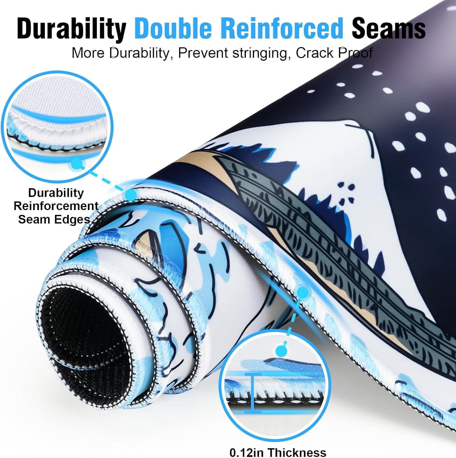Japanese Sea Wave Mouse Pad - 31.5x11.8 Inch Professional Gaming Mouse Pad, Accuracy Control Smooth Surface, Non-Slip Rubberized Base, Full Desk Mouse Pad & Keyboard Pad