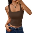 thumbnail image 2 of Lumtrix Womens Square Neck Crop Tank Tops Sleeveless Summer Going Out Shirt Casual Slim Fit Blouse Coffee M, 2 of 5