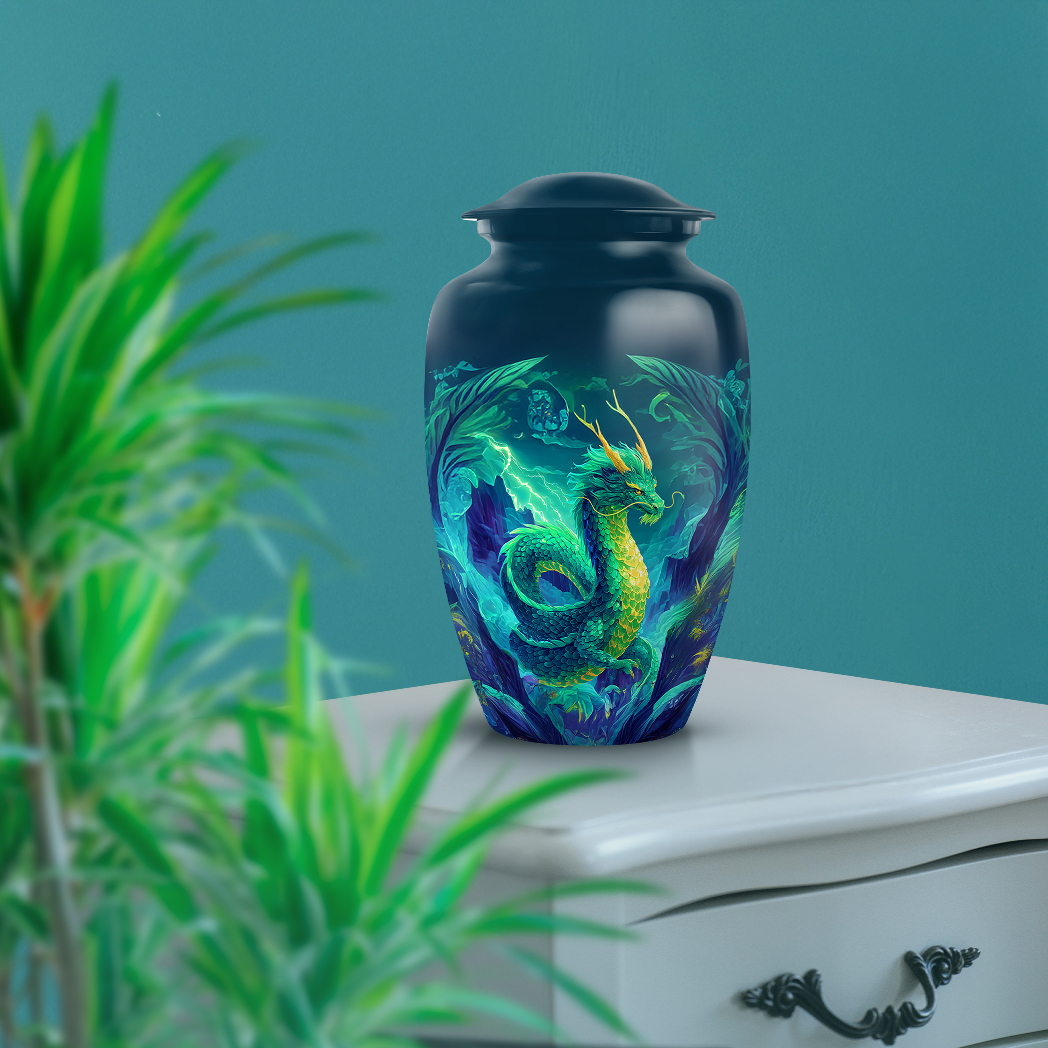 SABURIAL Dragon Urn - Memorial Funeral Urn For Men Ash - Decorative Burial Urns For Ashes Adult Male Ash - 10 Inch - Adult Urns For Human Ashes Women