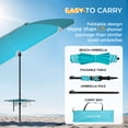 thumbnail image 3 of HOMEDEMO 7FT Large Portable Beach Umbrella, Easy Fold Sun Shade with Adjustable Pole for Sand and Outdoor Activities, Türkiye Blue, 3 of 6