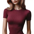 thumbnail image 1 of Playera De Mujer En Ribb Manga Corta Cuello Redondo Slim Fit, 1 of 4