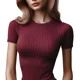 thumbnail image 1 of Playera De Mujer En Ribb Manga Corta Cuello Redondo Slim Fit, 1 of 4