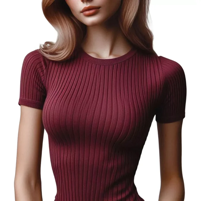Playera De Mujer En Ribb Manga Corta Cuello Redondo Slim Fit