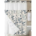 thumbnail image 3 of No Hook Shower Curtain with Snap-in Liner, Blue Teal Botanical Waterproof Fabric Bathroom Curtains, Rustic Country Spring Floral Summer Leaf Bath Curtains & Mesh Top Window Stall 48"x72", 3 of 9