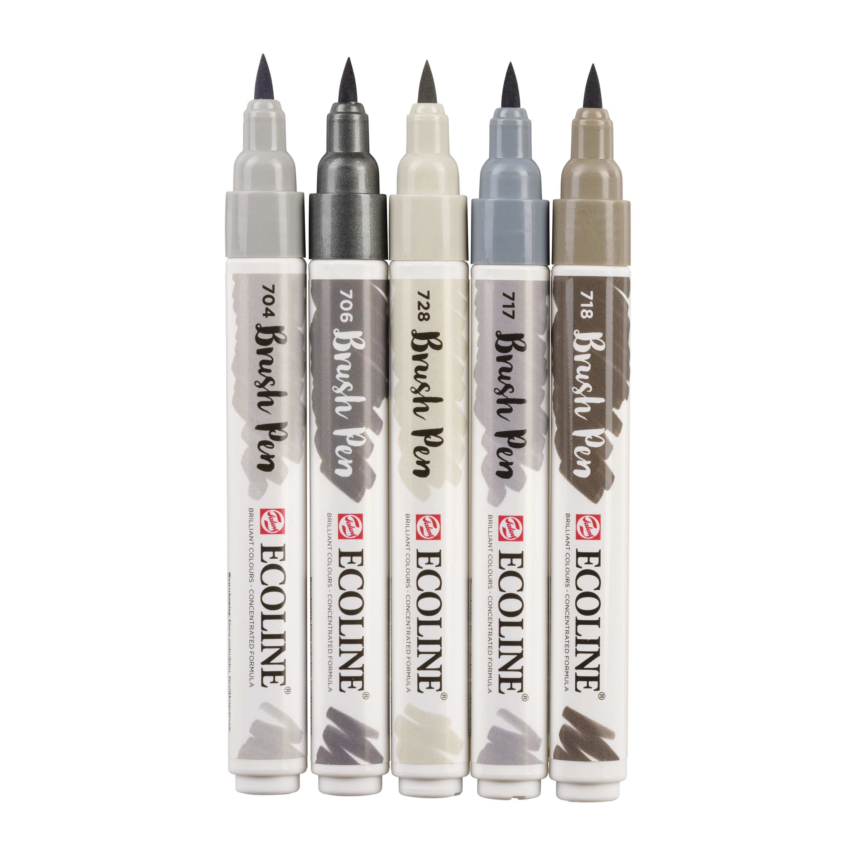 Ecoline Liquid Watercolour Brush Pen Set, 5-Colors, Grey