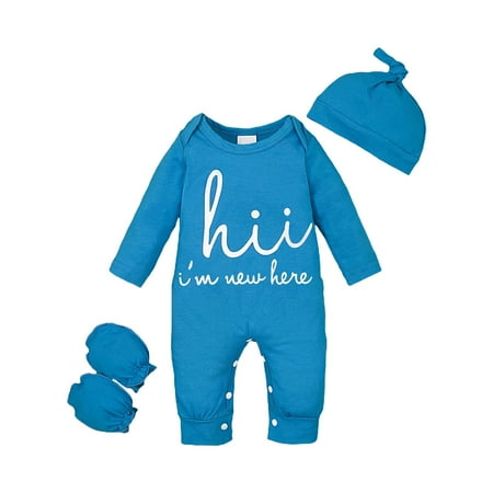 

Thhvdrg Toddler Baby Girls Boys Outfits Long Sleeve Letter Print Rompers Bodysuit Jumpsuit Tops Hat Sock Set for 0 to 9 Months Fall Winter Spring Clothes