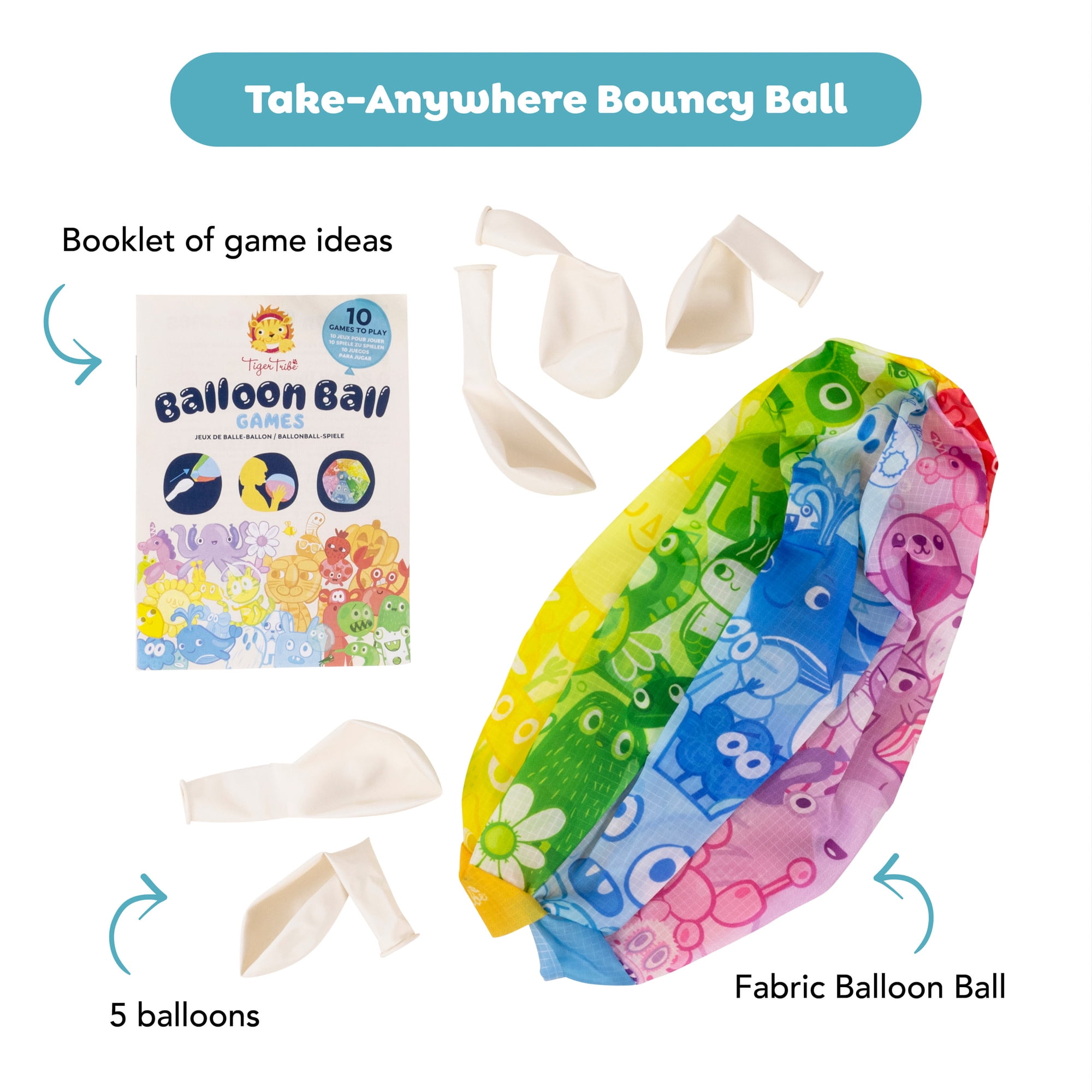 Tiger Tribe Balloon Ball - Compact, Travel-Friendly Fun with Fabric Cover & Balloons | Learning & Play for Kids | 10 Game Ideas Included