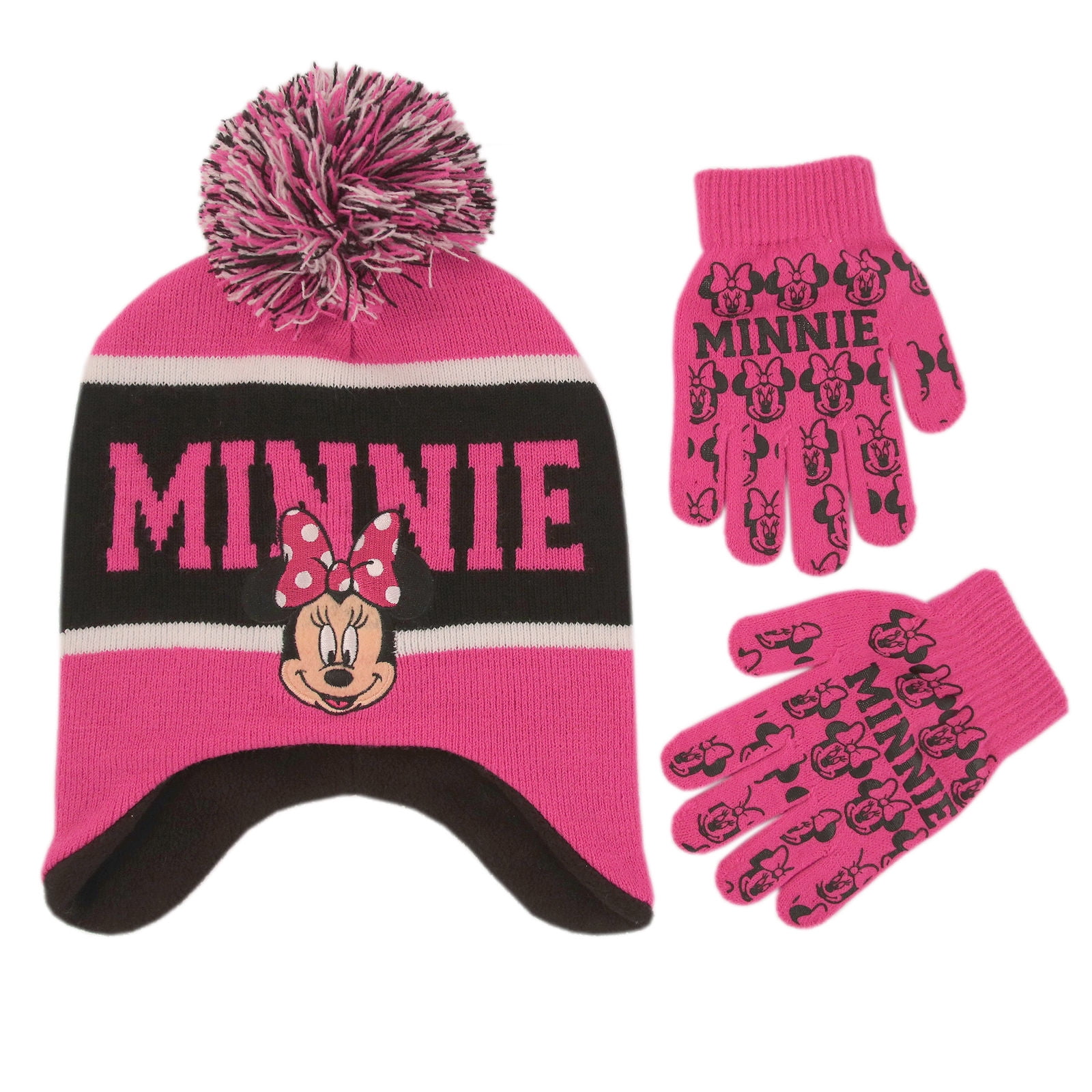 GIRLS DISNEY MINNIE MOUSE CHARACTER WINTER HAT,GLOVE & SCARF SET GOOD QUALITY 