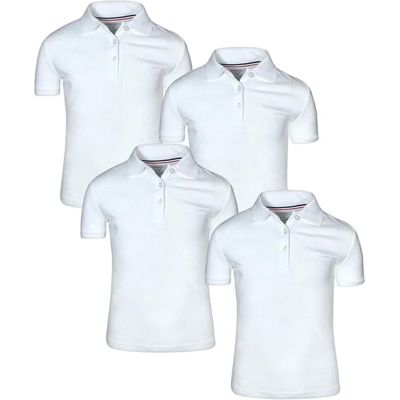 French Toast Girl's 4 Pack School Uniform Short Sleeve Polo Shirts, White M 7/8