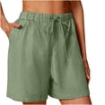 thumbnail image 4 of Costeam Womens Crinkle Linen Blend Casual Shorts Dual Side Square Patch Hand Pockets Adjustable Drawstring Elastic High Waist Loose Relaxed Mid Thigh Lightweight Breathable Summer Short Pants, 4 of 8