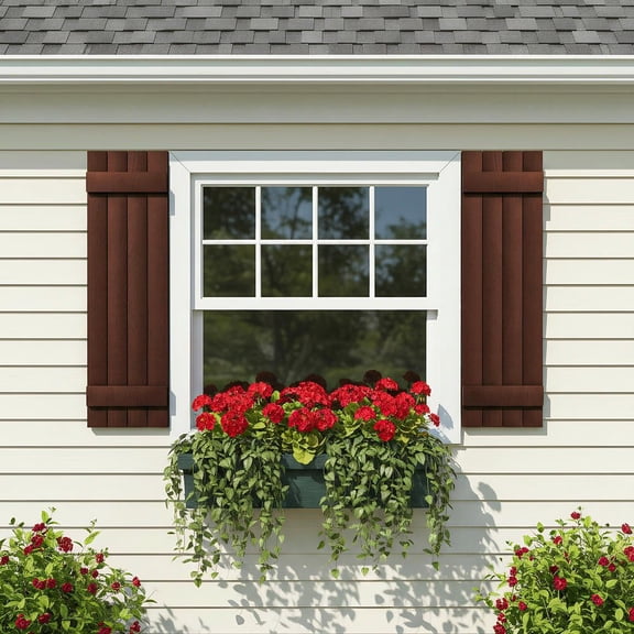 Resenkos Classic Board & Batten Faux Shutters, Timeless, Durable Decor for Exterior Elegance, Two horizontal bars, 14"x51", Red